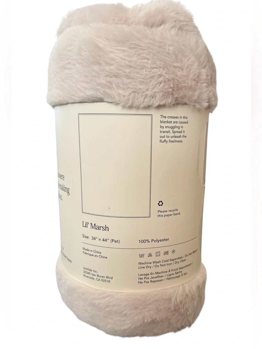 UnHide Lil’ Marsh Faux Fur Blanket 44” x 34” Beige Bear | Ultra Soft Cozy Throw